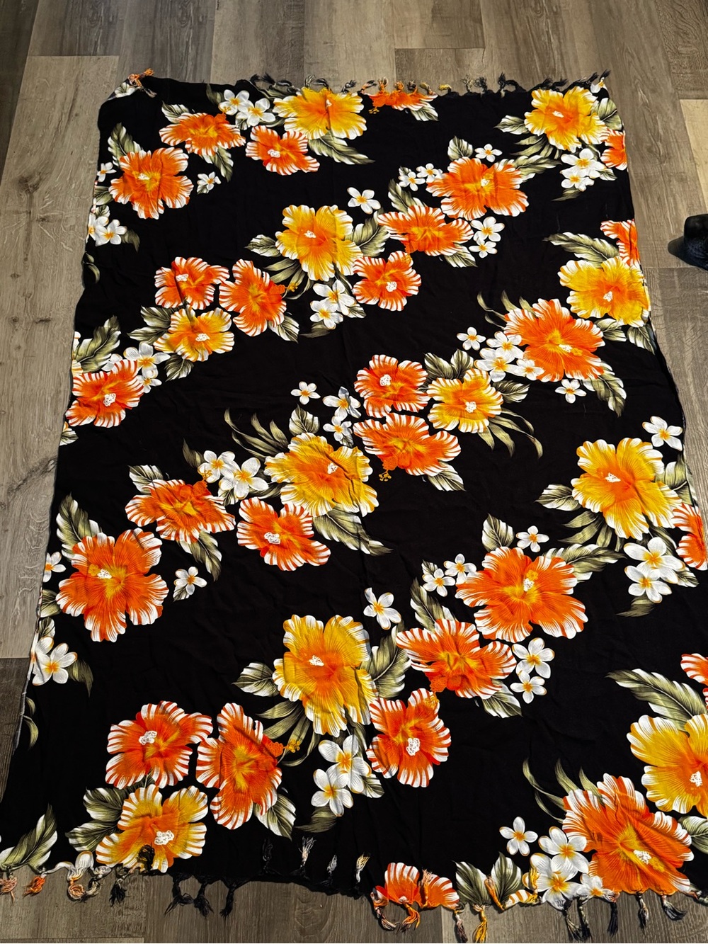 Black shawl with Orange and Yellow Floral Print